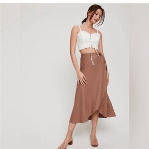 Aritzia Wilfred Elena Linen Wrap Skirt - Nutmeg Small